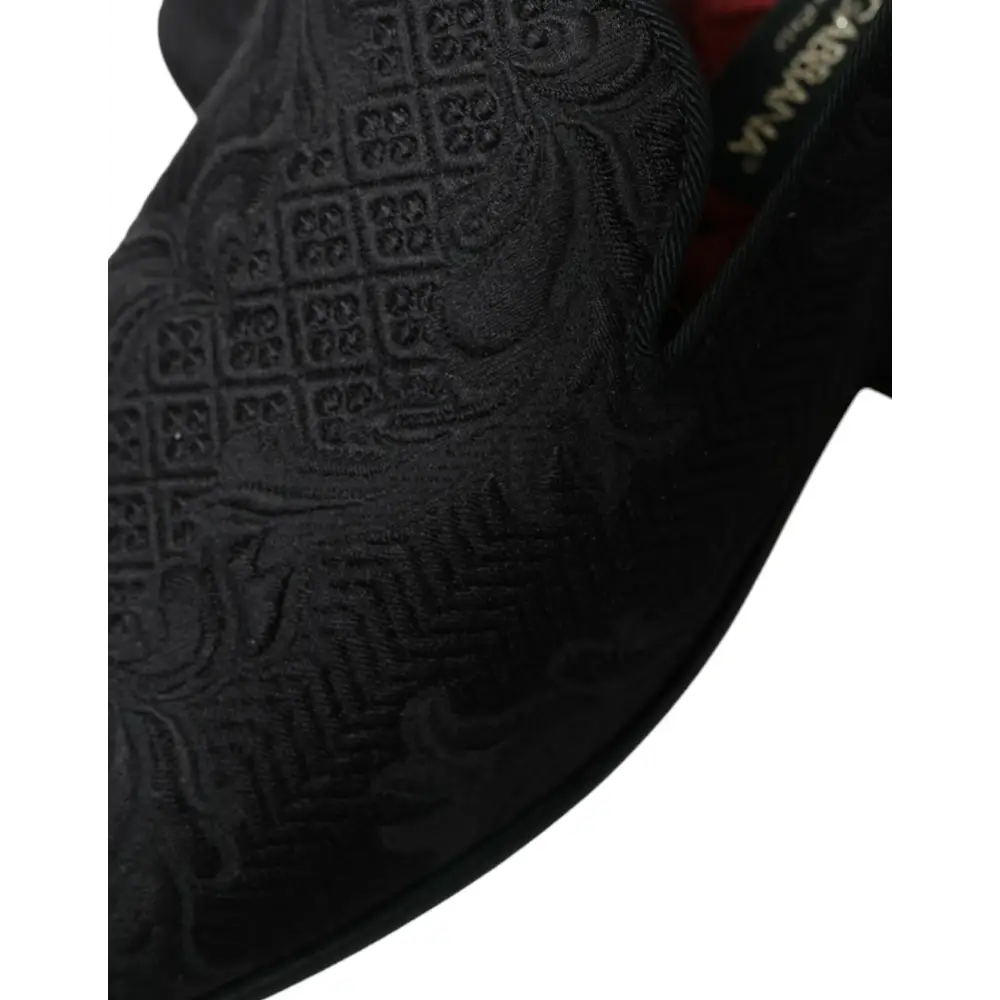 Dolce & Gabbana Schwarzer Brokat Männer Slip On Loafer Kleid Schuhe - EU40.5/US7.5