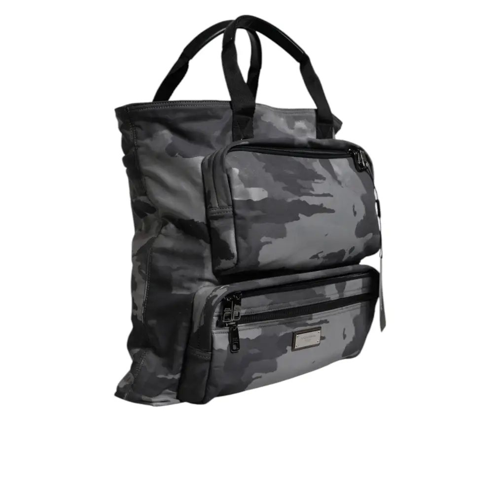 Dolce & Gabbana Schwarzer Camouflage-Schulterriemen Logo-Plakette Tasche