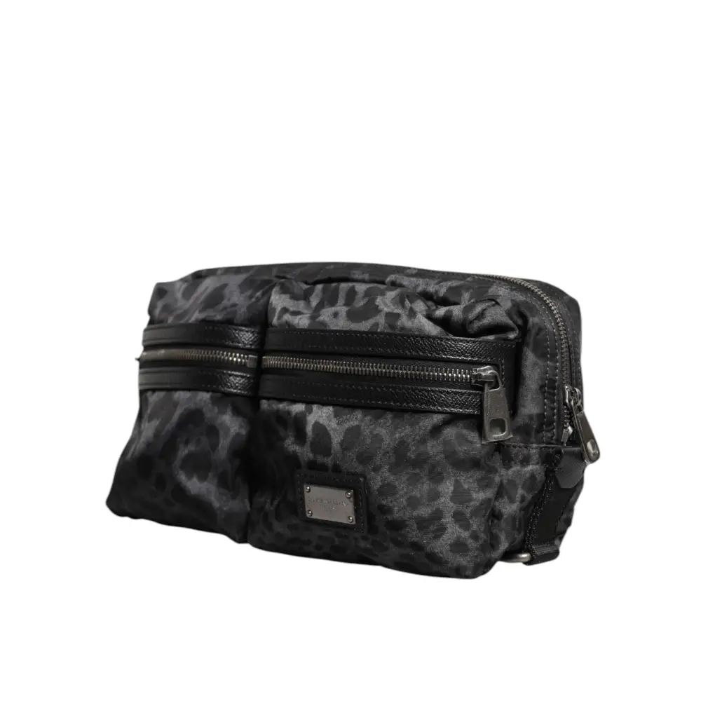 Dolce & Gabbana Schwarzer grauer Leopard DG Logo Gürtel Taille Gürteltasche