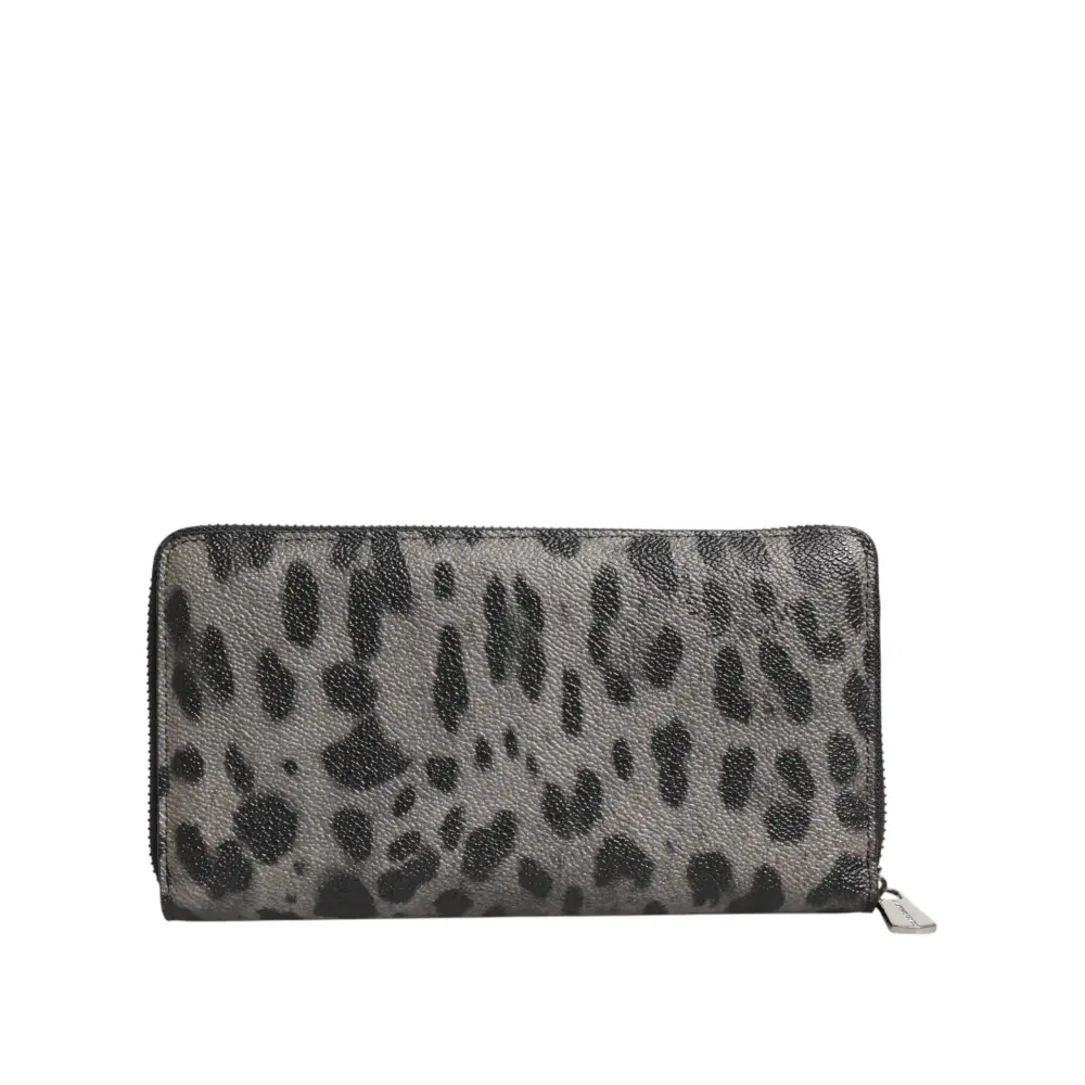 Dolce & Gabbana Schwarzer grauer Leopard Leder Zip Around Continental Geldbörse