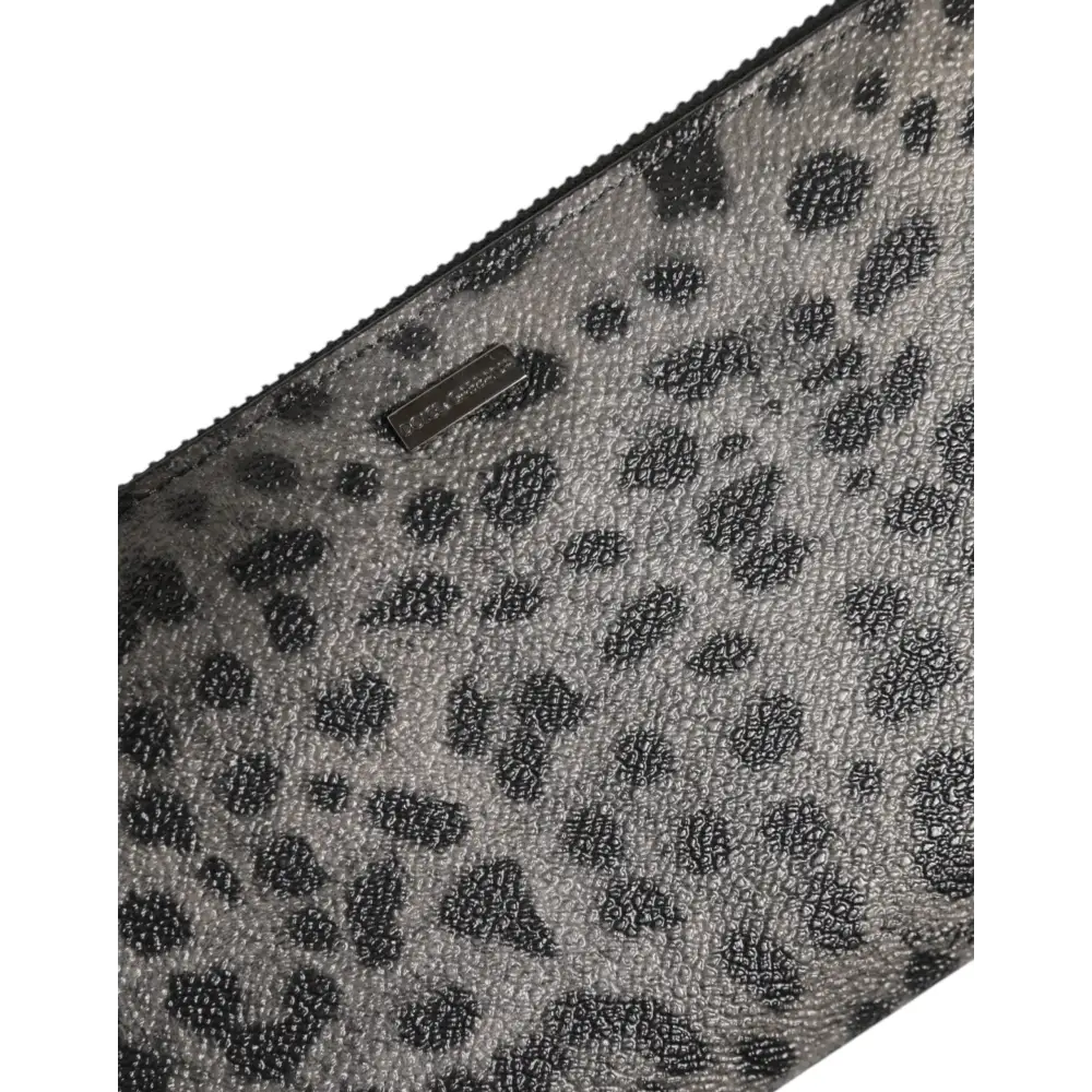 Dolce & Gabbana Schwarzer grauer Leopard Leder Zip Around Continental Geldbörse