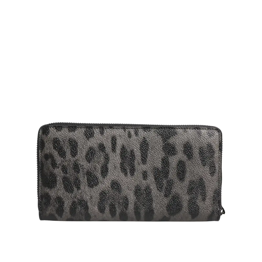 Dolce & Gabbana Schwarzer grauer Leopard Leder Zip Around Continental Geldbörse