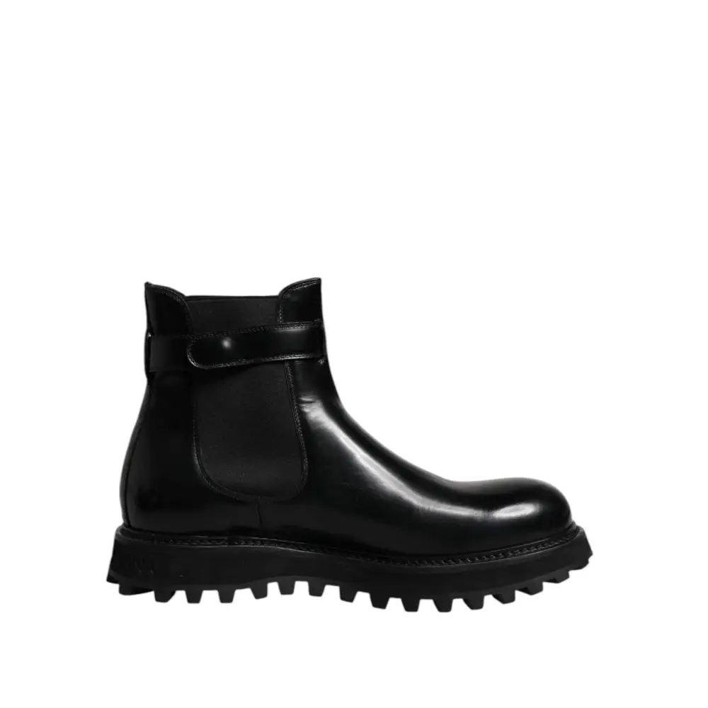 Dolce & Gabbana Schwarzer Gürtel DG Logo Herren Chelsea Boots Schuhe - EU44/US11