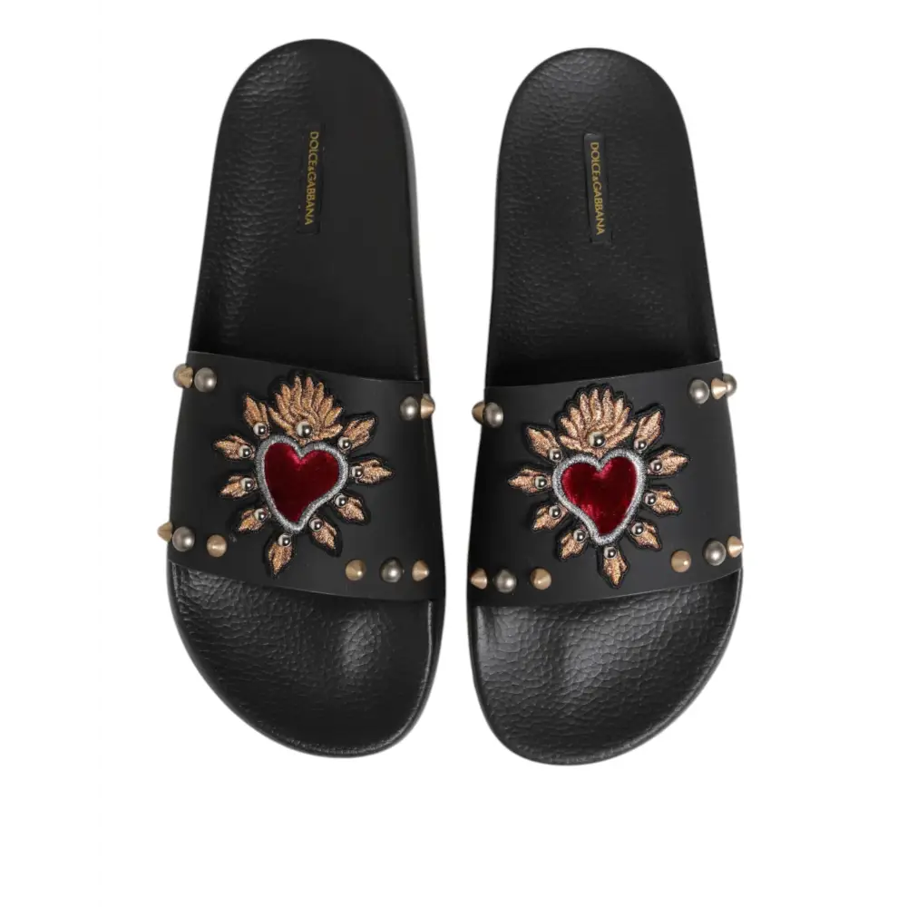 Dolce & Gabbana Schwarzer Gummi Sacred Heart Slides Männer Beachwear Schuhe - EU45/US12