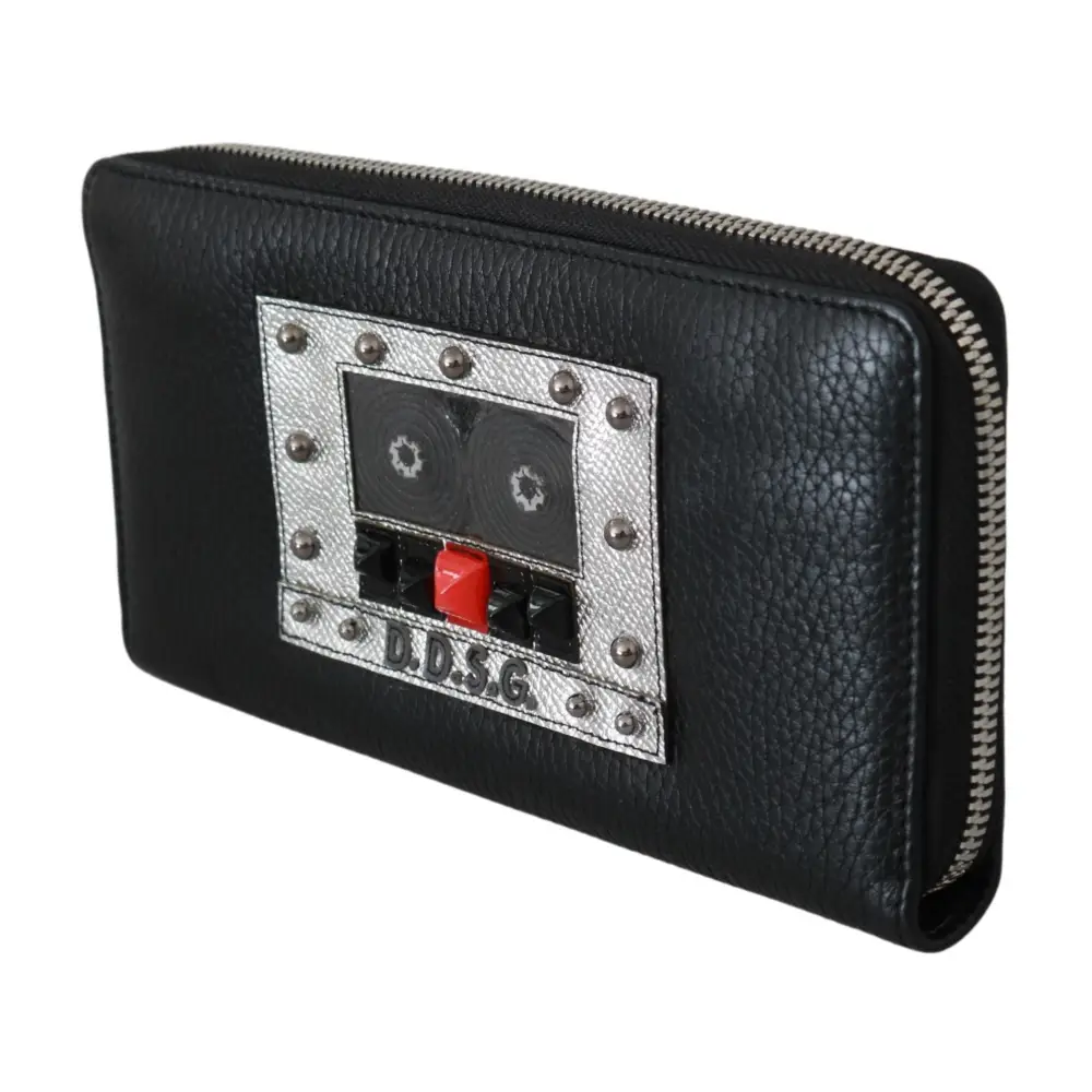 Dolce & Gabbana Schwarzer Herren-Reißverschluss Continental Geldbörse 100% Leder Brieftasche