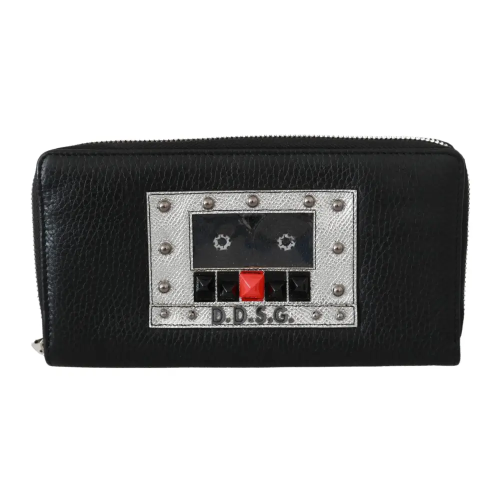 Dolce & Gabbana Schwarzer Herren-Reißverschluss Continental Geldbörse 100% Leder Brieftasche