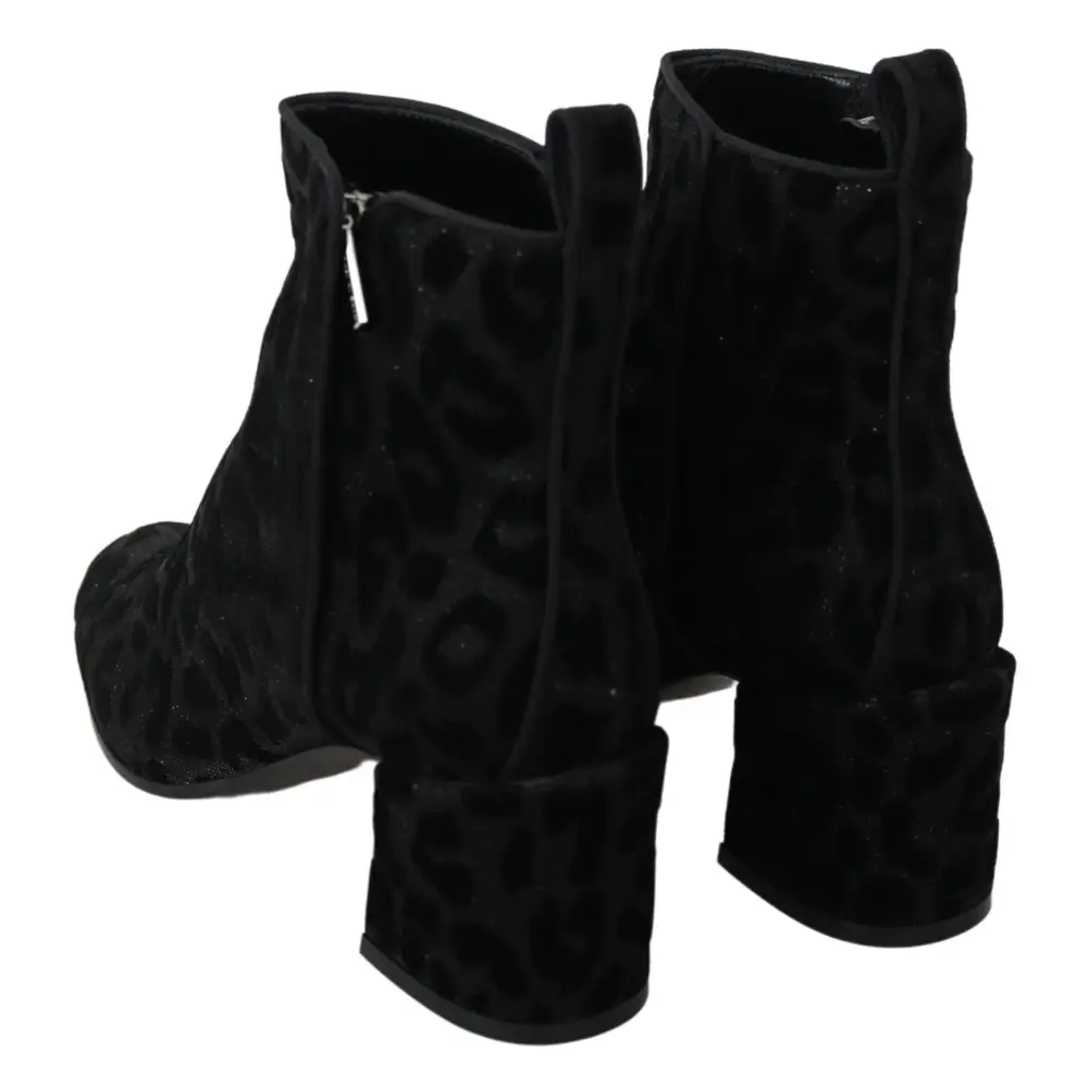 Dolce & Gabbana Schwarzer Leopard Kurze Stiefel Schuhe mit Reißverschluss - EU36.5/US6