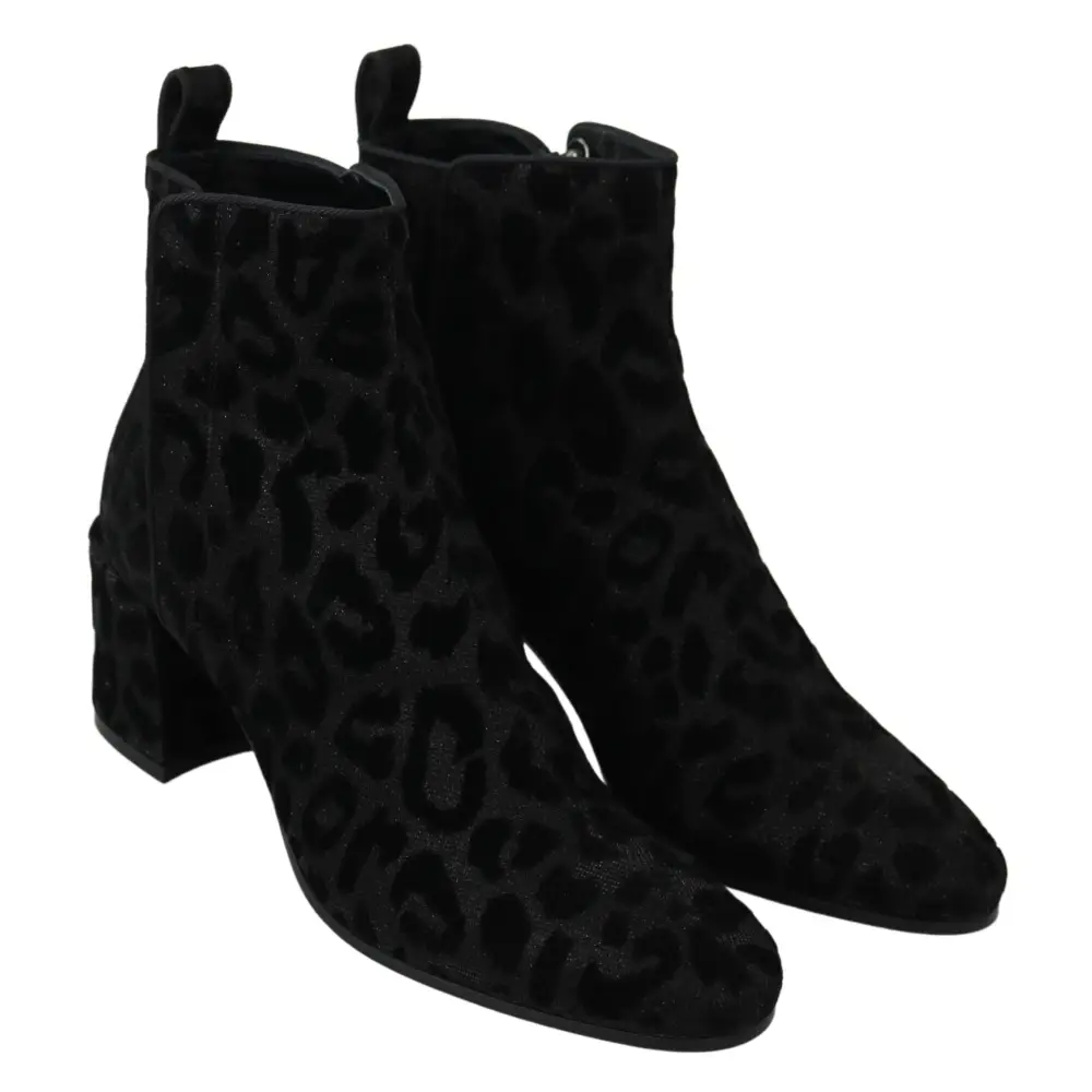 Dolce & Gabbana Schwarzer Leopard Kurze Stiefel Schuhe mit Reißverschluss - EU36.5/US6