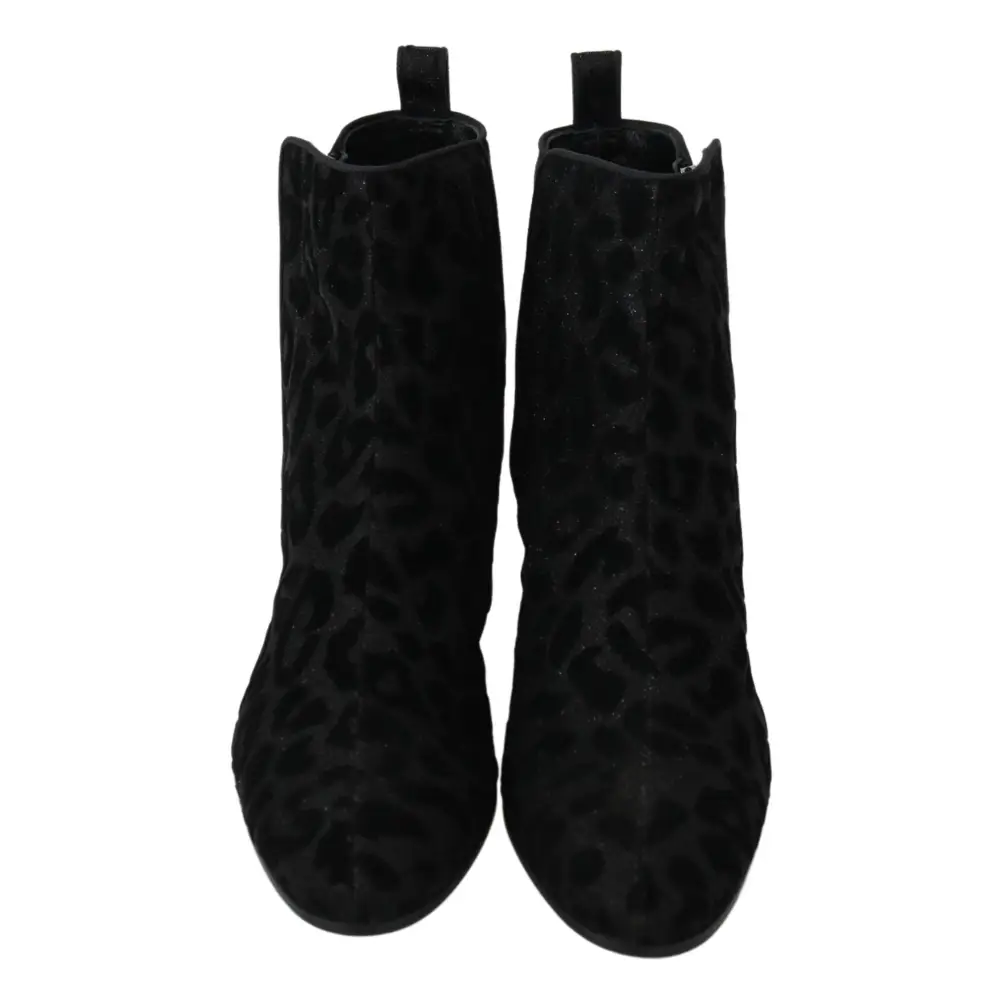 Dolce & Gabbana Schwarzer Leopard Kurze Stiefel Schuhe mit Reißverschluss - EU36.5/US6