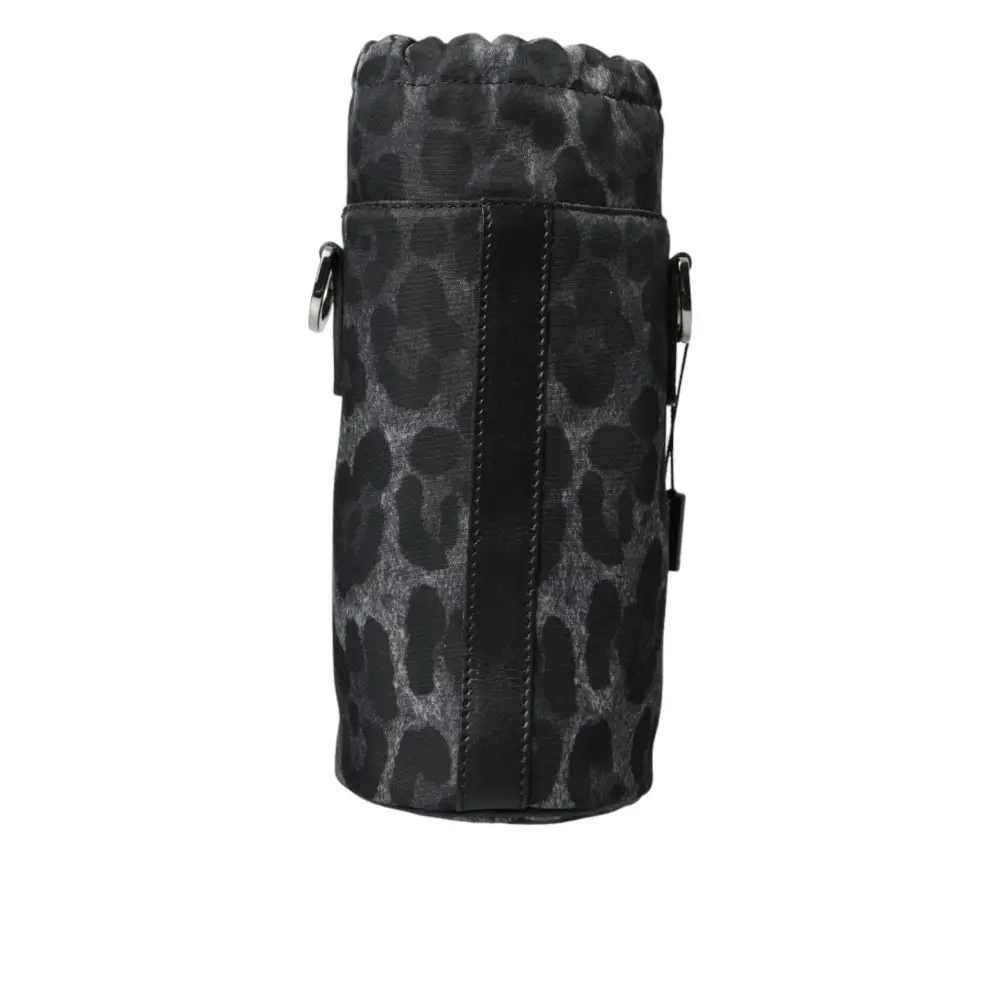 Dolce & Gabbana Schwarzer Leopard Runde schlanke Tote Flaschenhaltertasche