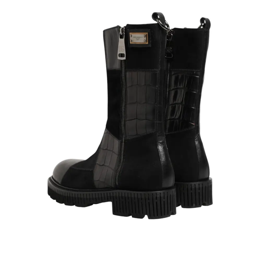 Dolce & Gabbana Schwarzer Patchwork-Leder-Halbstiefel