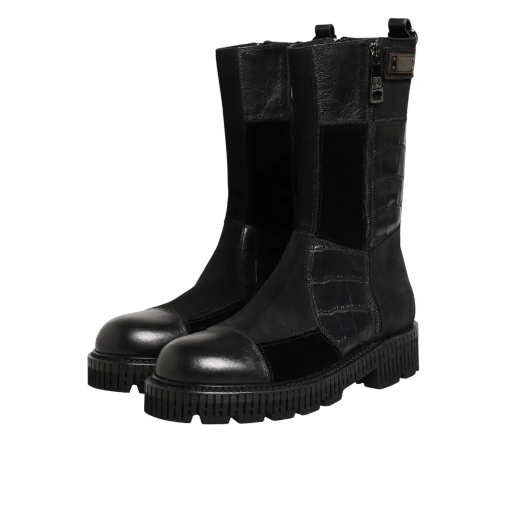 Dolce & Gabbana Schwarzer Patchwork-Leder-Halbstiefel