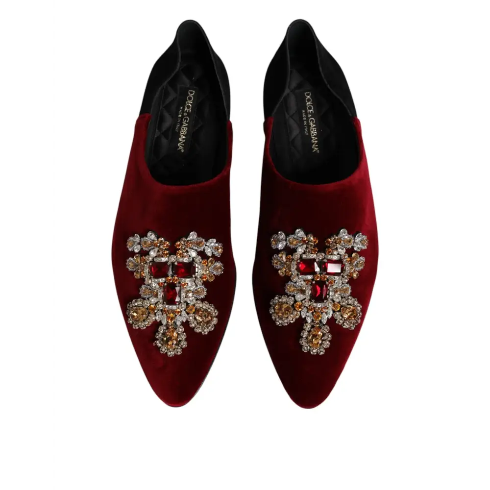 Dolce & Gabbana Schwarzer roter Samt verschönert Slip On Schuhe - EU45/US12