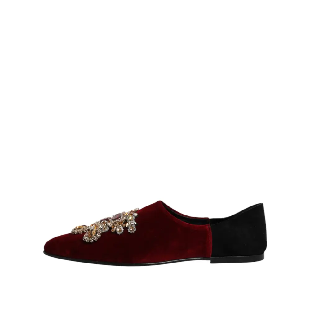 Dolce & Gabbana Schwarzer roter Samt verschönert Slip On Schuhe - EU45/US12