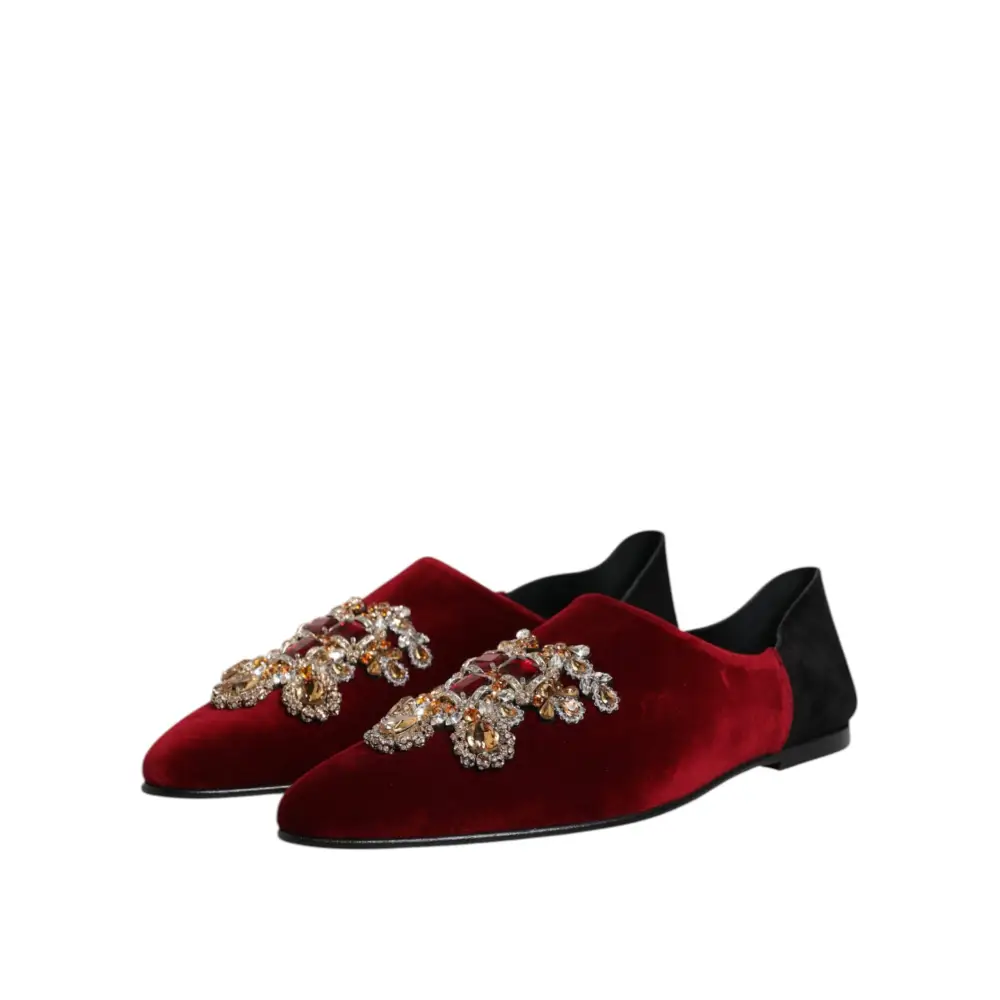 Dolce & Gabbana Schwarzer roter Samt verschönert Slip On Schuhe - EU45/US12