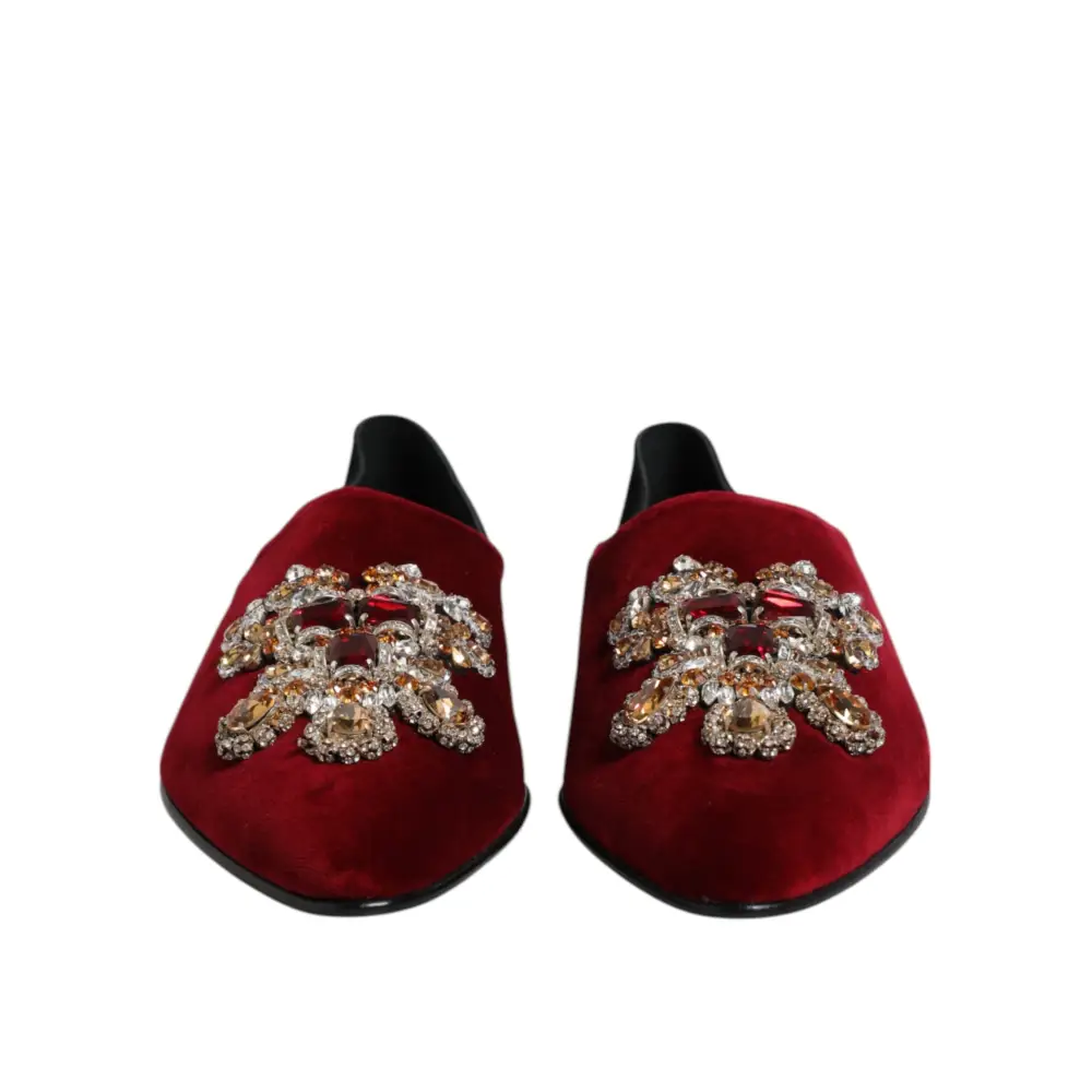 Dolce & Gabbana Schwarzer roter Samt verschönert Slip On Schuhe - EU45/US12
