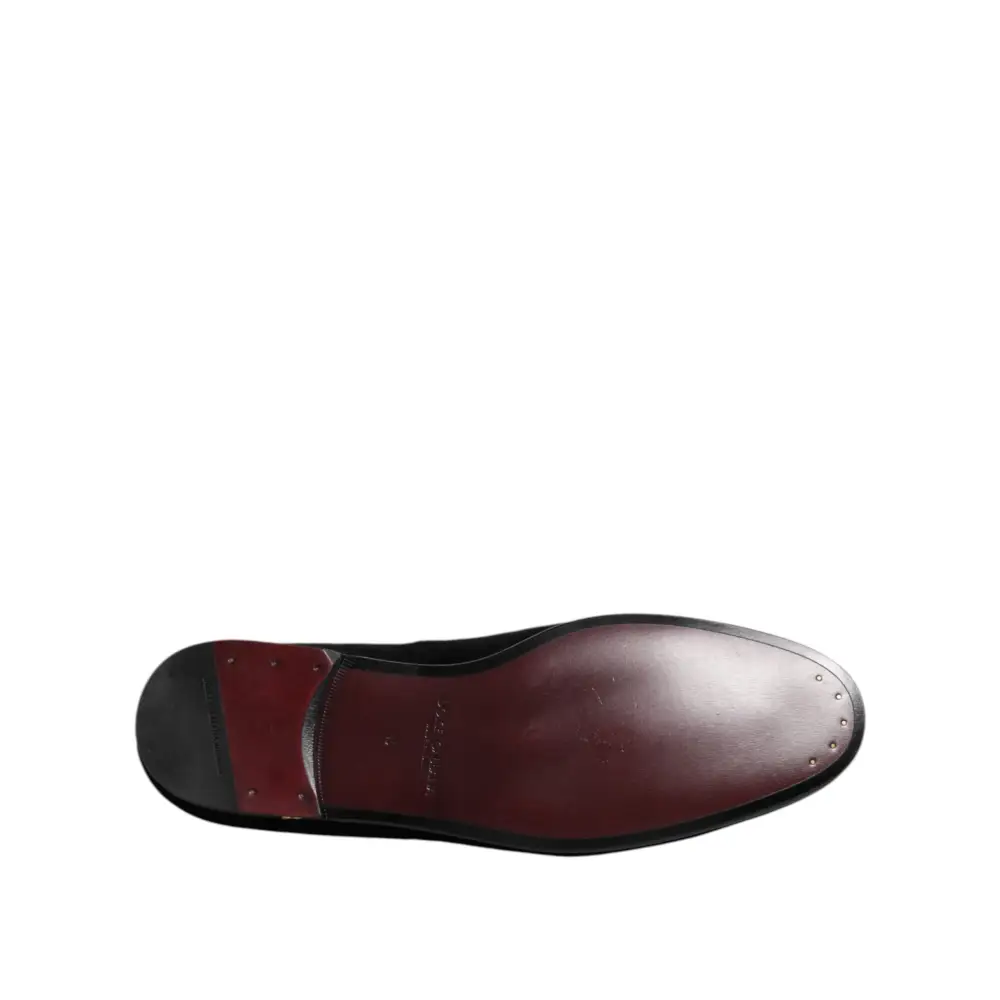 Dolce & Gabbana Schwarzer Samt Gold Crown Herren Loafers Schuhe - EU48/US15