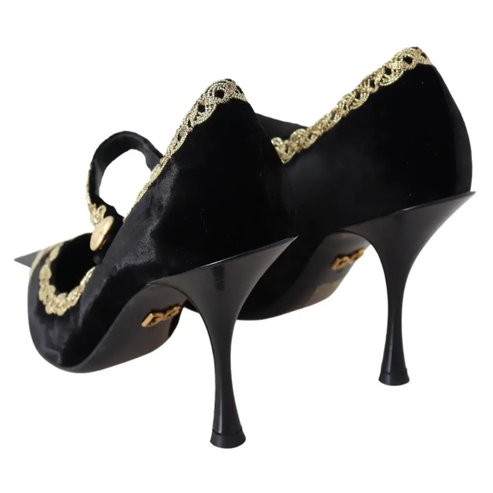 Dolce & Gabbana Schwarzer Samt Gold Mary Janes Pumps - EU35/US4.5