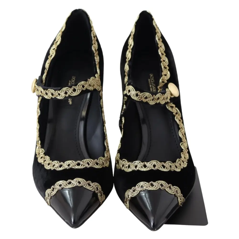 Dolce & Gabbana Schwarzer Samt Gold Mary Janes Pumps - EU35/US4.5