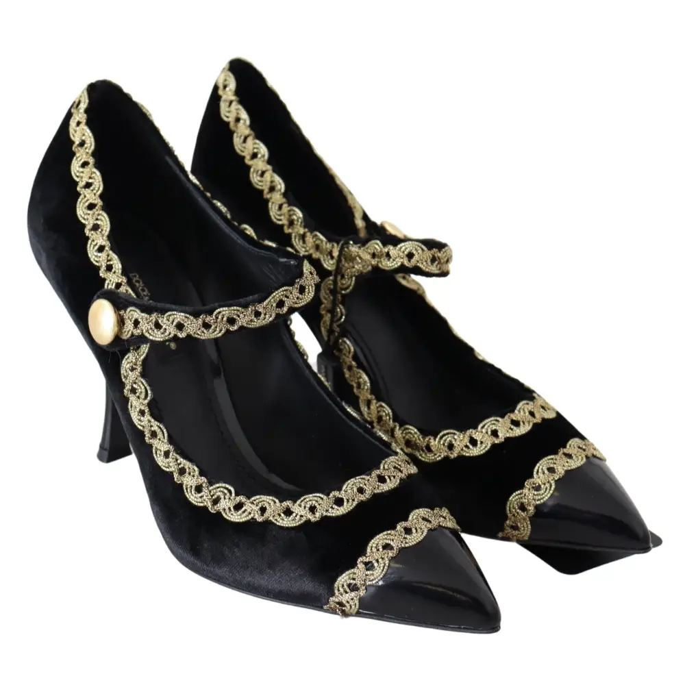 Dolce & Gabbana Schwarzer Samt Gold Mary Janes Pumps - EU35/US4.5