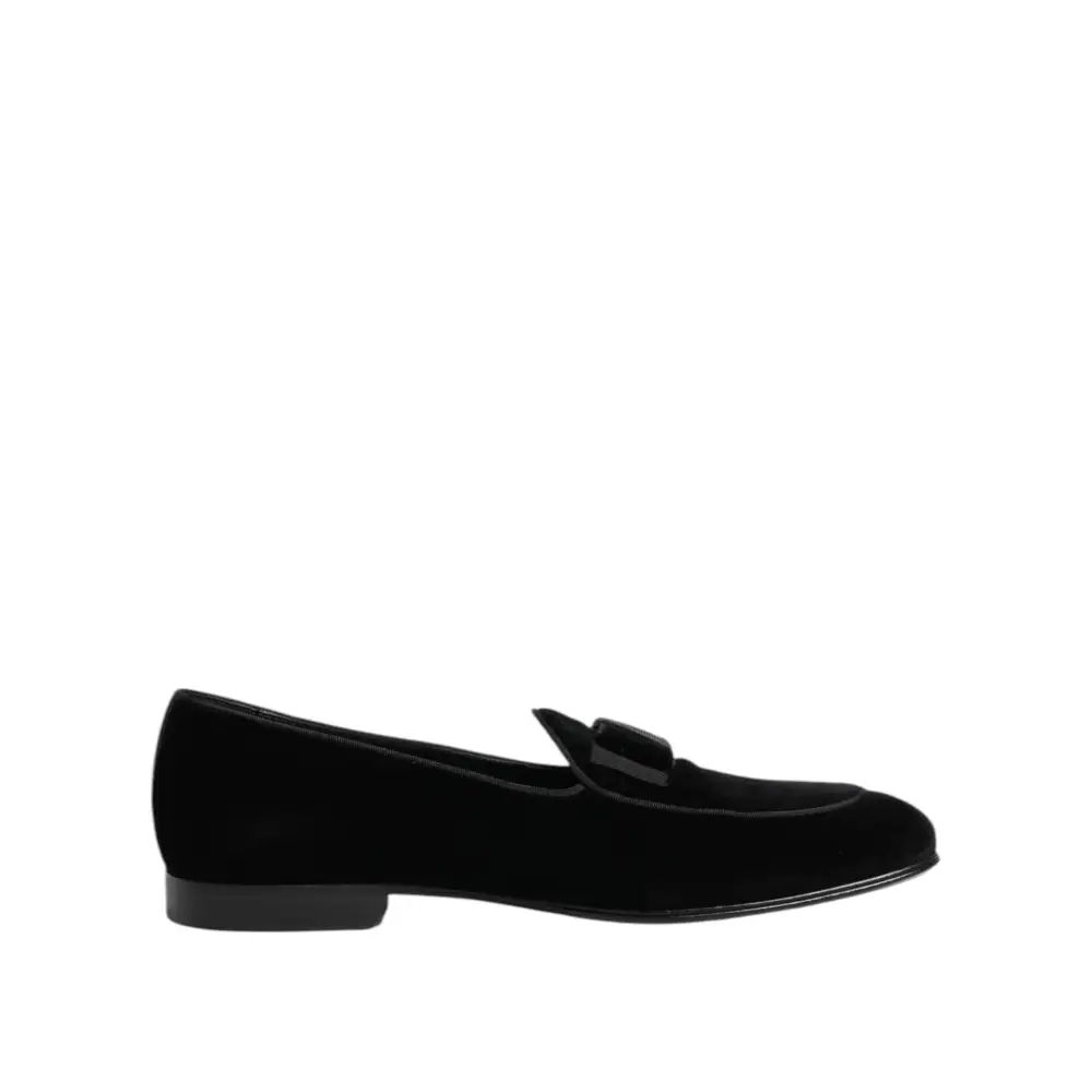 Dolce & Gabbana Schwarzer Samt Loafers Formal Männer Kleid Schuhe