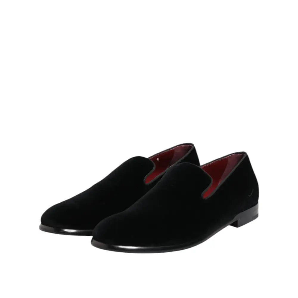 Dolce & Gabbana Schwarzer Samt Loafers Formal Männer Kleid Schuhe