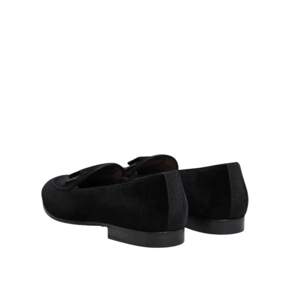 Dolce & Gabbana Schwarzer Samt Loafers Formal Männer Kleid Schuhe