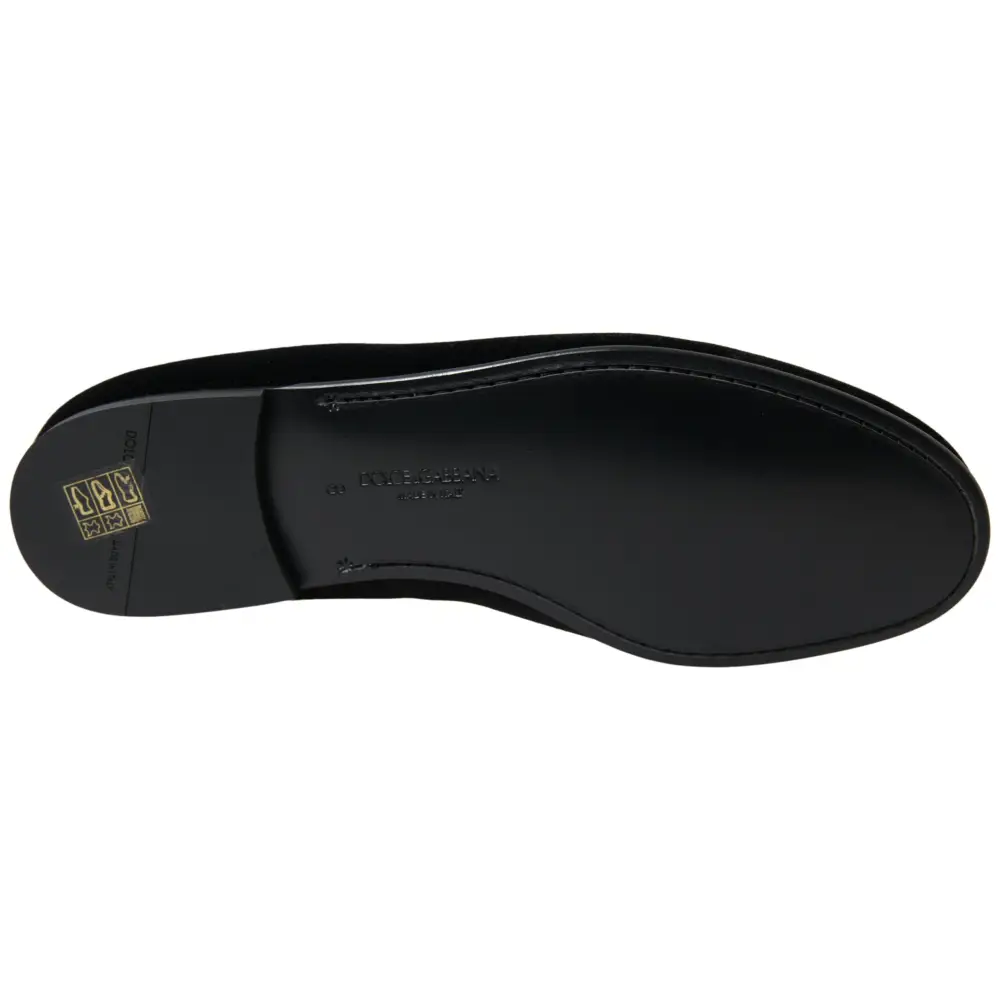Dolce & Gabbana Schwarzer Samt Loafers Formelle Schuhe - EU39/US6