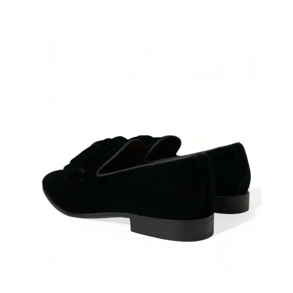 Dolce & Gabbana Schwarzer Samt Loafers Formelle Schuhe - EU40/US7