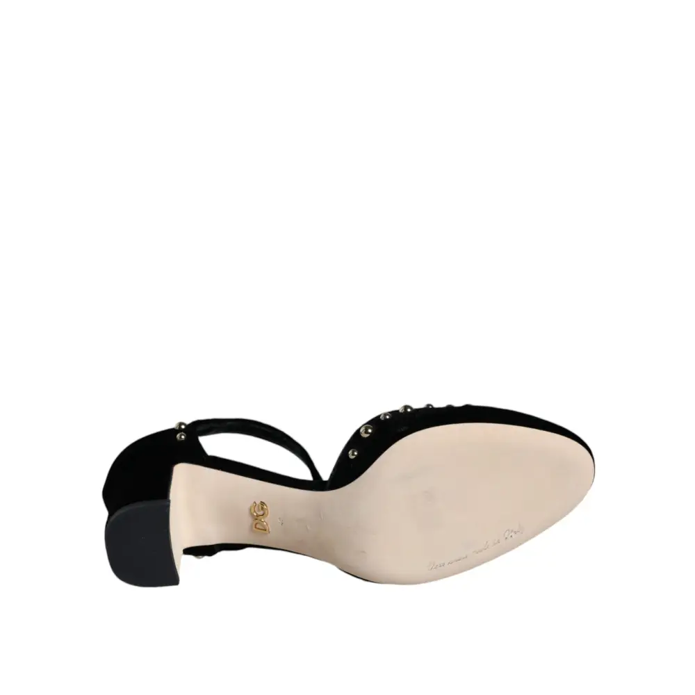 Dolce & Gabbana Schwarzer Samt Rosen Knöchelriemen Pumps Schuhe - EU37/US7