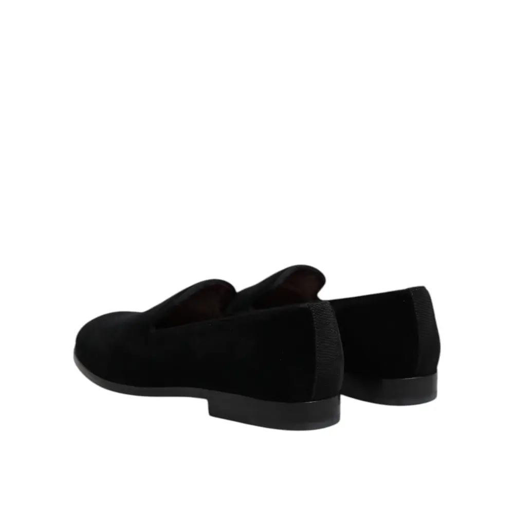 Dolce & Gabbana Schwarzer Samt Slip On Loafers Formelle Schuhe - EU40/US7