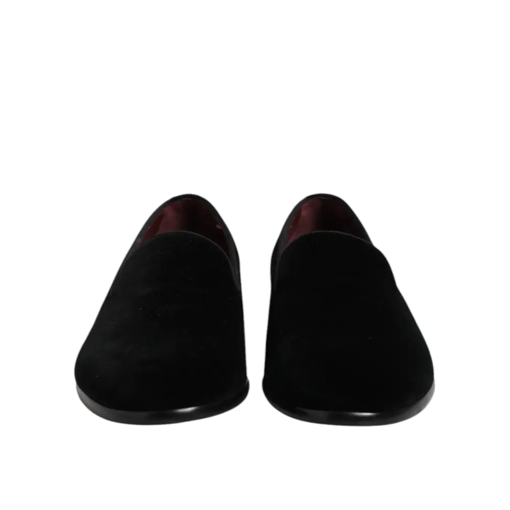 Dolce & Gabbana Schwarzer Samt Slip On Loafers Formelle Schuhe - EU40/US7