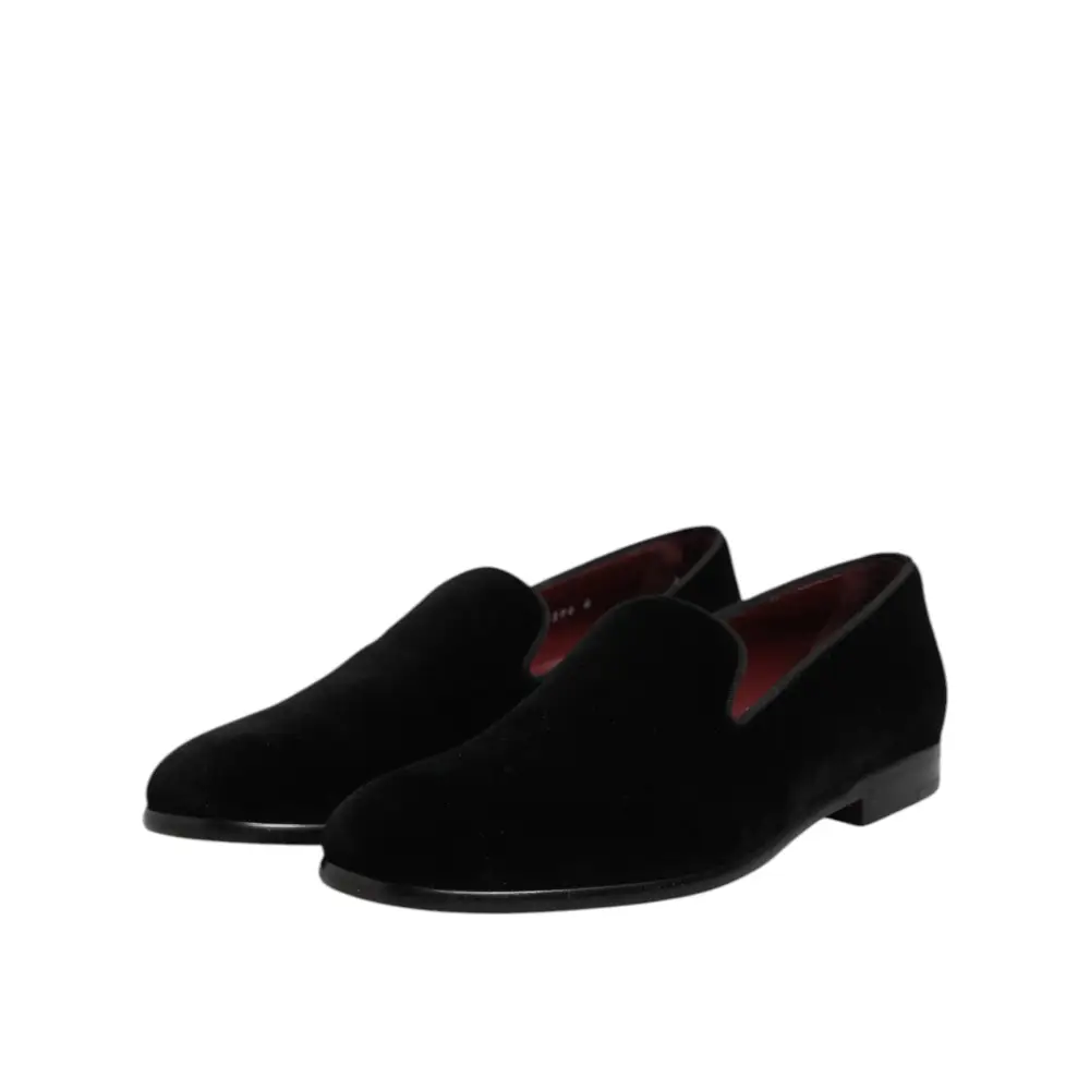 Dolce & Gabbana Schwarzer Samt Slip On Loafers Formelle Schuhe - EU40/US7