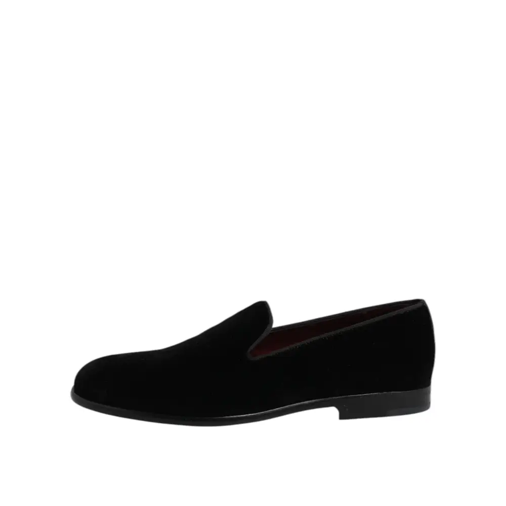 Dolce & Gabbana Schwarzer Samt Slip On Loafers Formelle Schuhe - EU40/US7