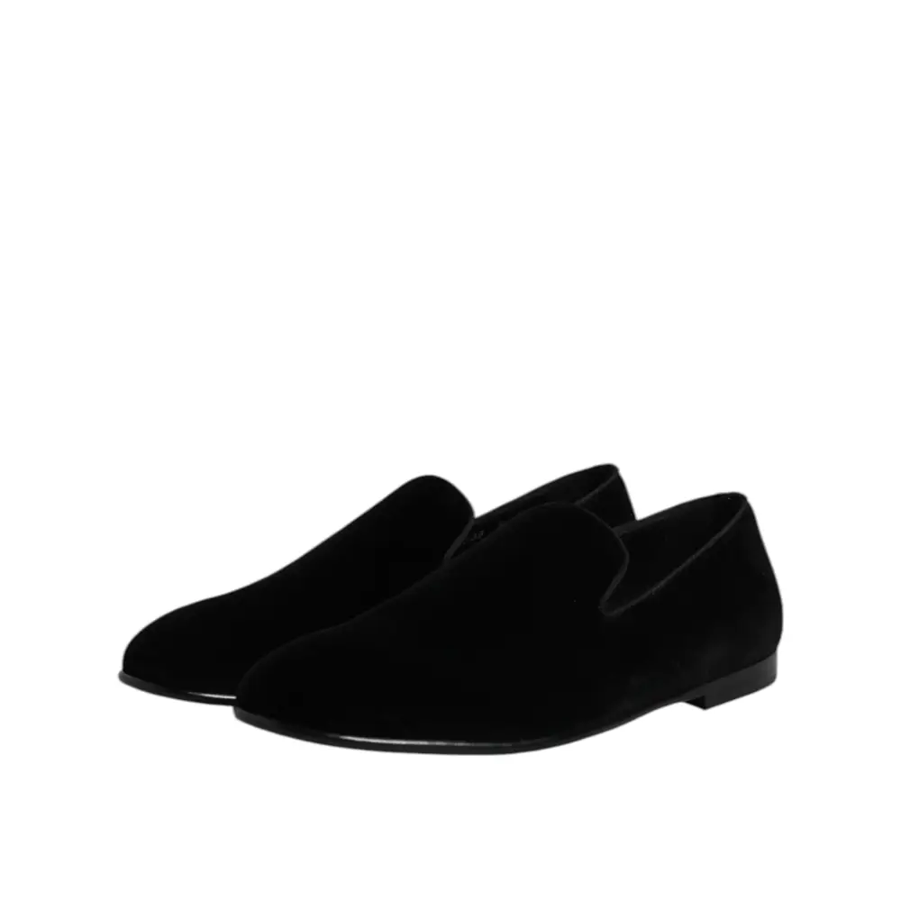 Dolce & Gabbana Schwarzer Samt Slip On Loafers Formelle Schuhe