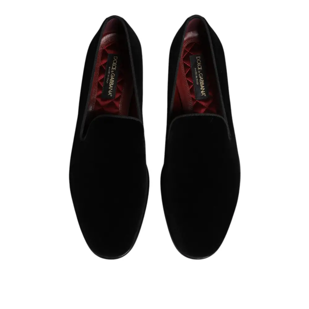 Dolce & Gabbana Schwarzer Samt Slip On Loafers Männer Formelle Schuhe