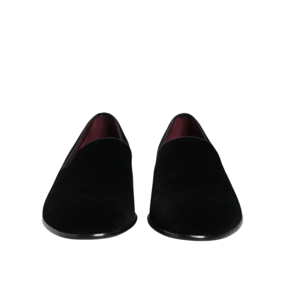 Dolce & Gabbana Schwarzer Samt Slip On Loafers Männer Formelle Schuhe