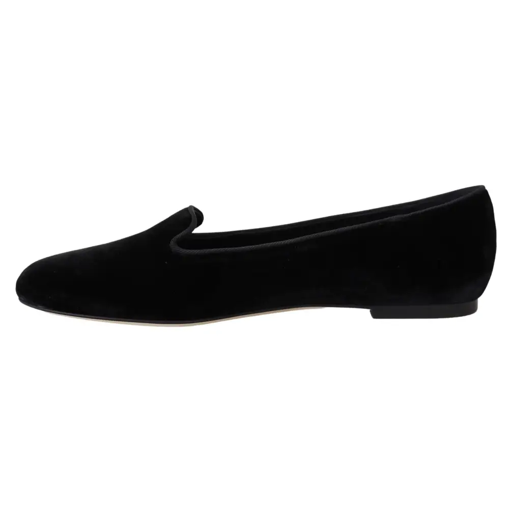 Dolce & Gabbana Schwarzer Samt Slip Ons Loafers Flats Schuhe - EU35/US4.5