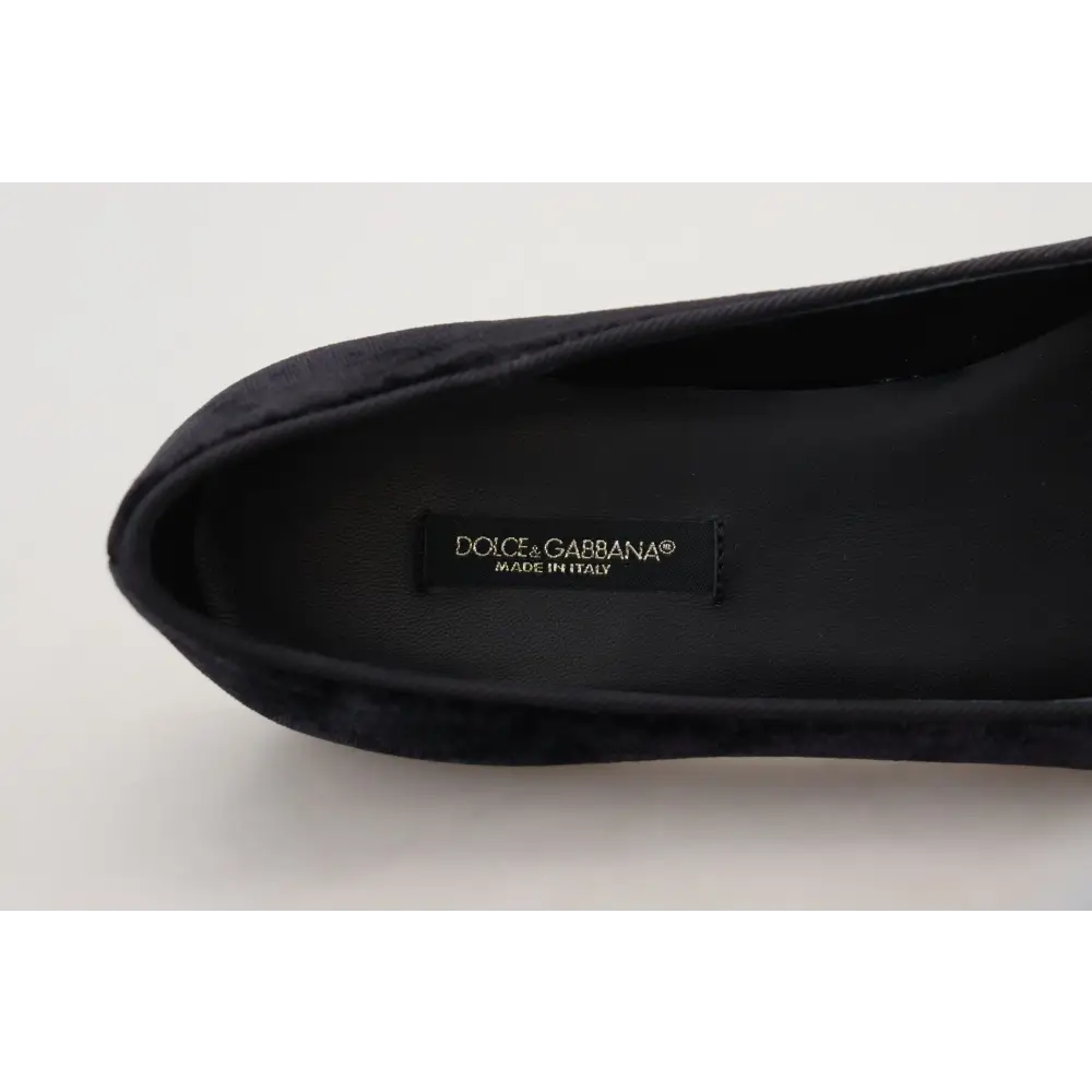 Dolce & Gabbana Schwarzer Samt Slip Ons Loafers Flats Schuhe - EU35/US4.5