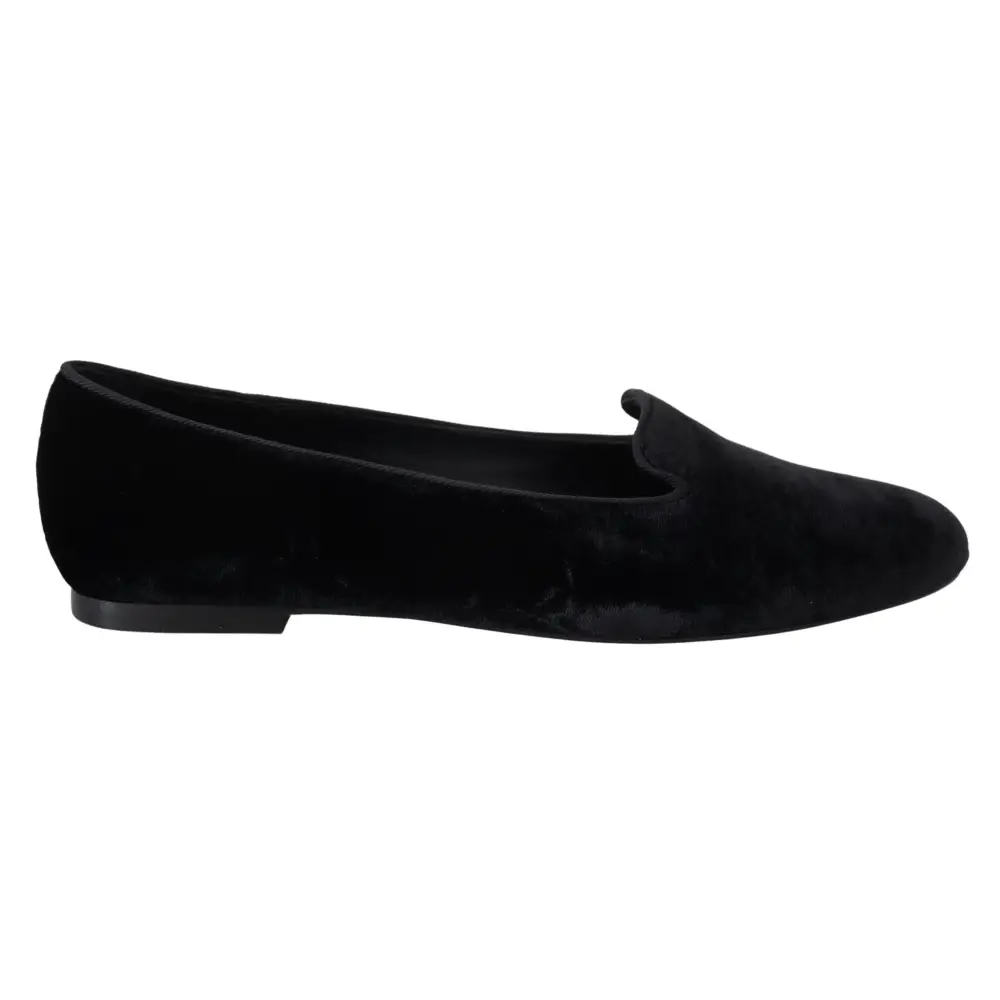 Dolce & Gabbana Schwarzer Samt Slip Ons Loafers Flats Schuhe - EU35/US4.5