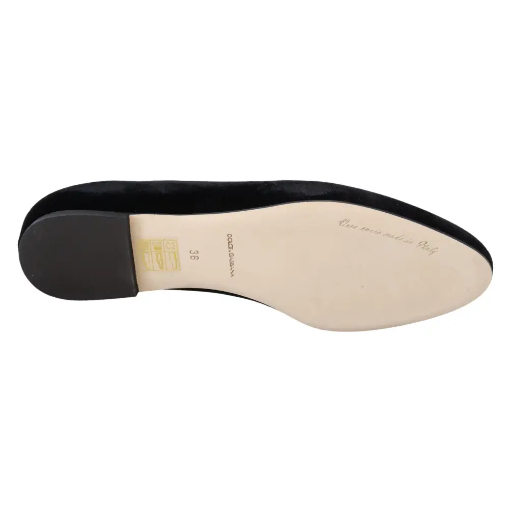 Dolce & Gabbana Schwarzer Samt Slip Ons Loafers Flats Schuhe - EU35/US4.5