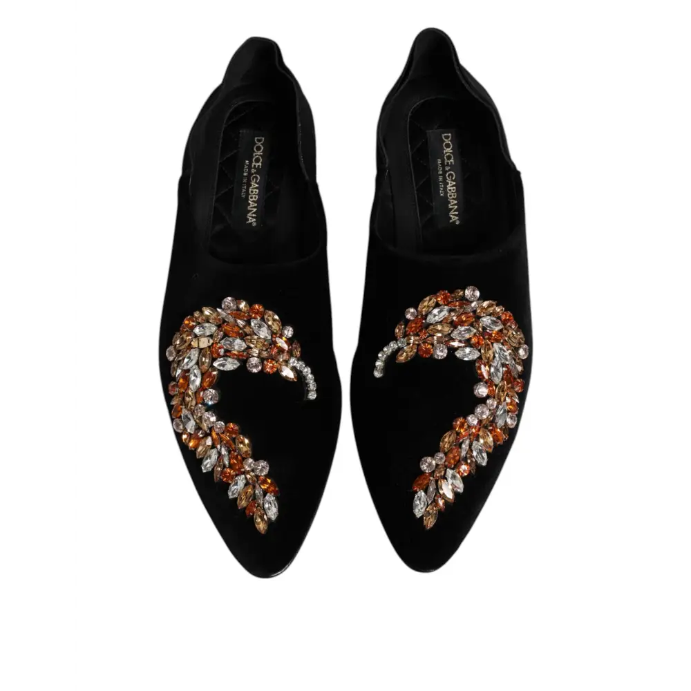 Dolce & Gabbana Schwarzer Samt verschönert Loafer Slip On Schuhe - EU43/US10