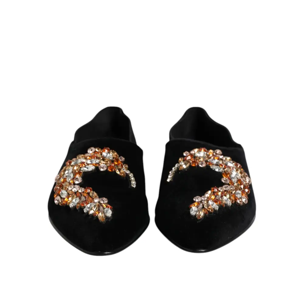 Dolce & Gabbana Schwarzer Samt verschönert Loafer Slip On Schuhe - EU43/US10