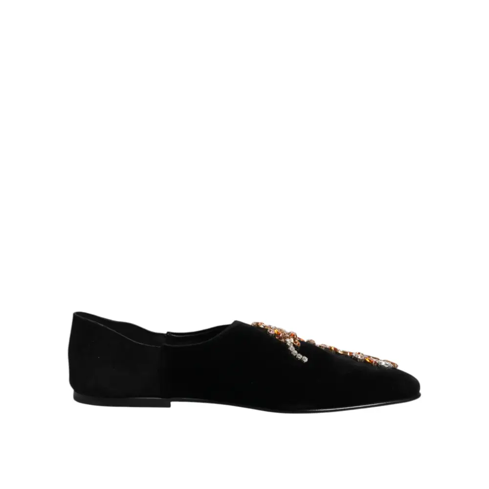 Dolce & Gabbana Schwarzer Samt verschönert Loafer Slip On Schuhe - EU43/US10