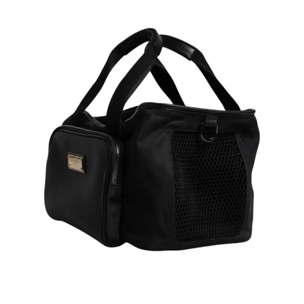 Dolce & Gabbana Schwarzer Schultergurt Pet Carry Logo Plaque Tasche