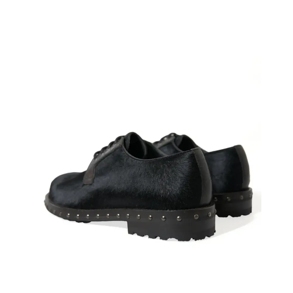 Dolce & Gabbana Schwarzer Stall Pelz Derby SAN PIETRO Kleid Schuhe