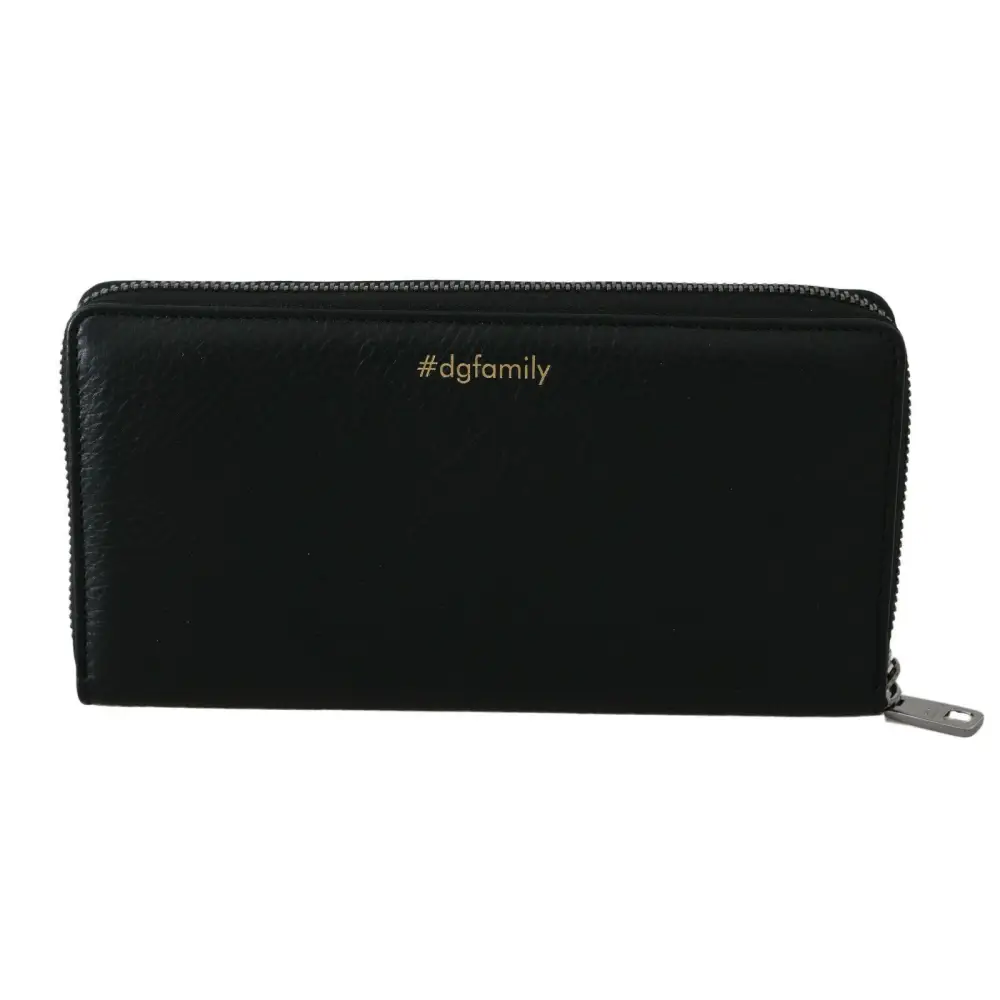 Dolce & Gabbana Schwarzes blaues Leder #DGFAMILY Zipper Continental Geldbörse