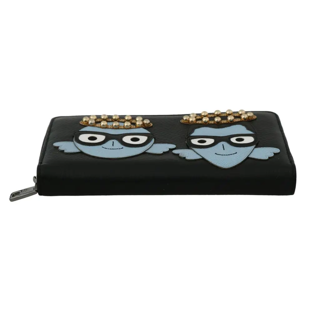 Dolce & Gabbana Schwarzes blaues Leder #DGFAMILY Zipper Continental Geldbörse