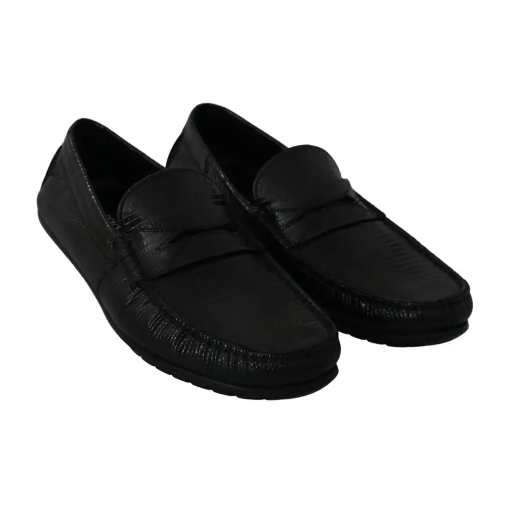 Dolce & Gabbana Schwarzes Eidechsenleder Flache Loafers Schuhe - EU39/US6
