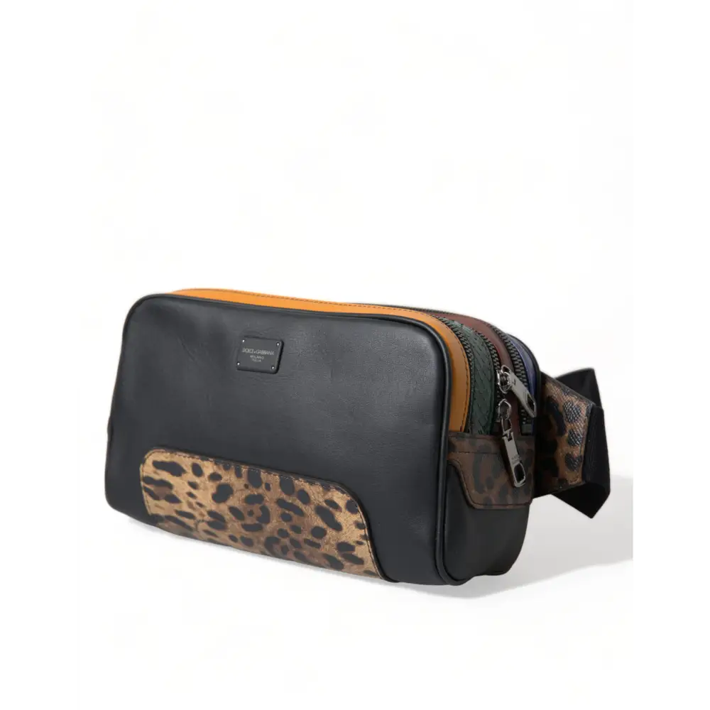 Dolce & Gabbana Schwarzes Exotenleder Logo Gürtel Taille Gürteltasche